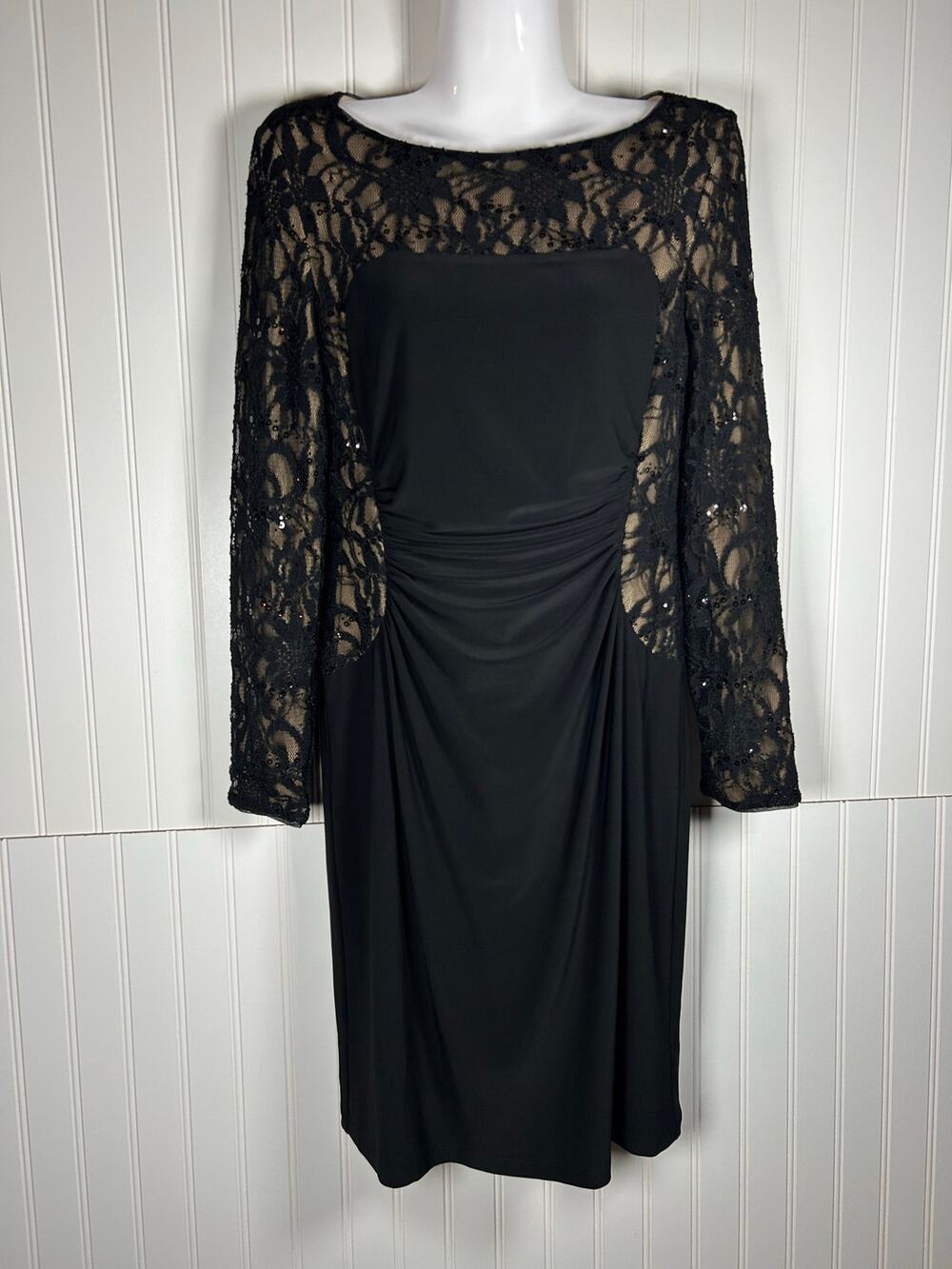 Lauren Ralph Lauren long sleeve black lace and sequin dress knee length Size 6P